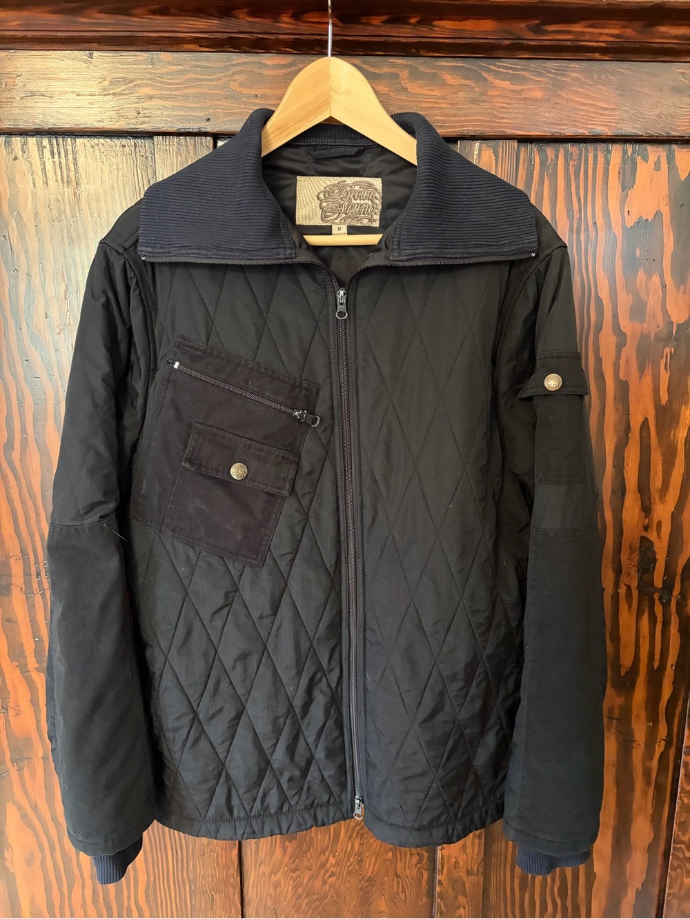 Men's Brown Sound Black Quilted Zip-Up Jacket